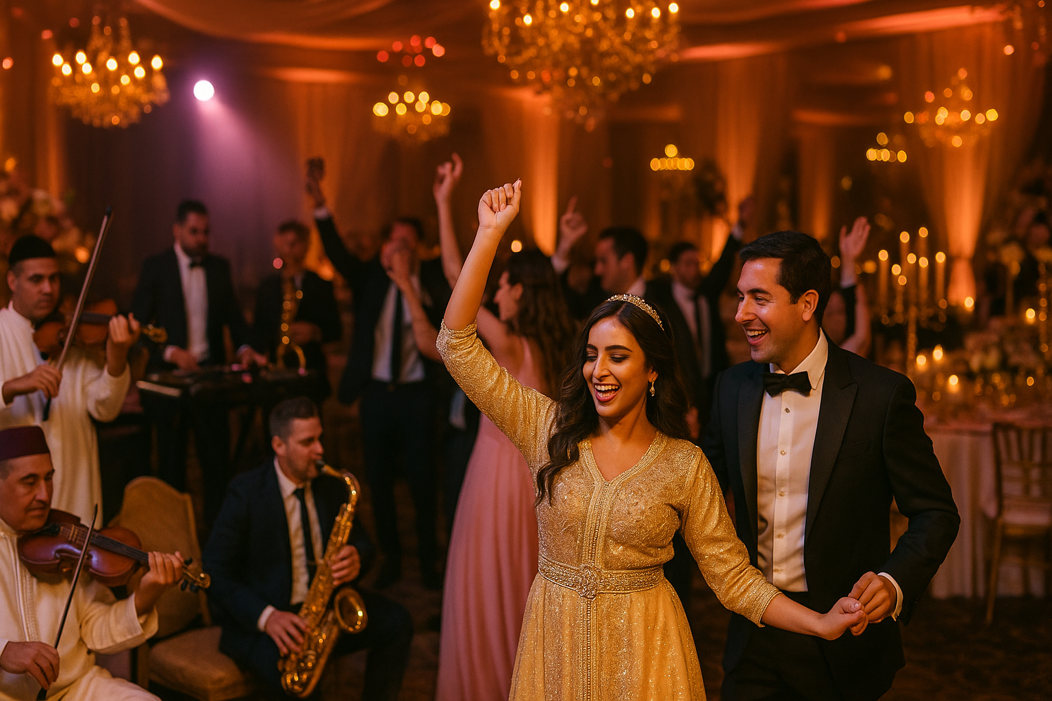 ChatGPT Image 11 nov. 2025, 14_25_39 couple and people enjoying music with moroccan orchestra and saxophonist