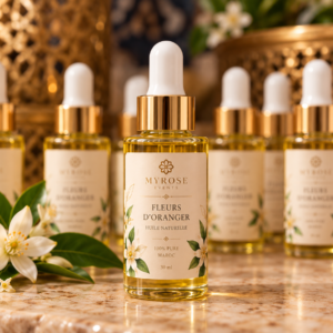 Fleur d’Oranger gift bottle with gold dropper and floral MyRose label