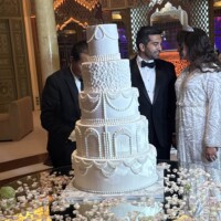 couple with wedding cake